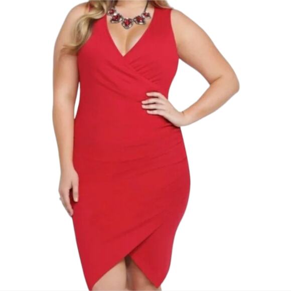 Torrid Scarlet Red Surplice Envelope Hem Ponte Bandage Dress Plus Size 2X New!!! - Picture 2 of 8